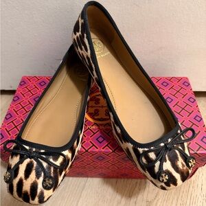 Tory Burch Animal Print Flats with Black Trim
